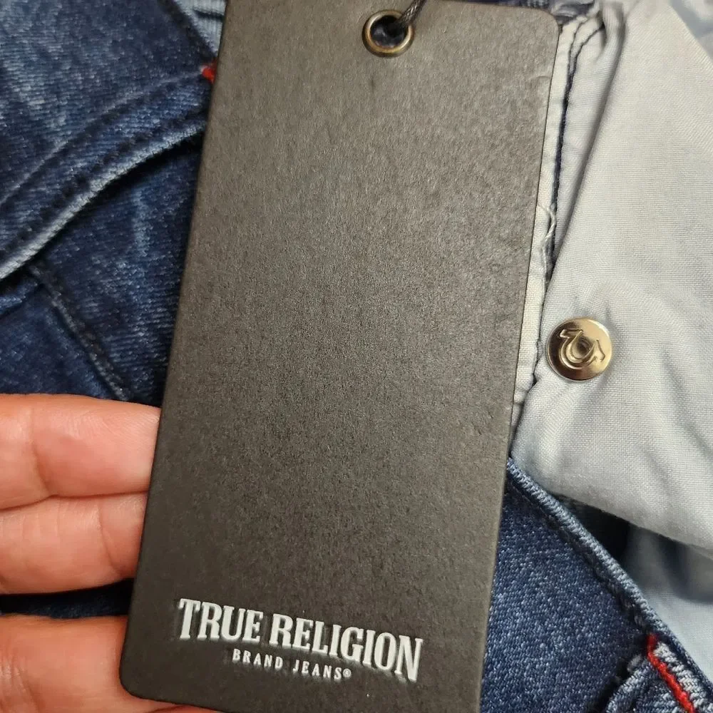 True Religion Ricky Relaxed Straight Jeans Dark Indigo Blaster Size 44
